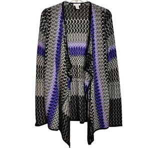 Chico's Open Front Cardigan Size 2 Med Purple Gray Black Knit Draped Lightweight